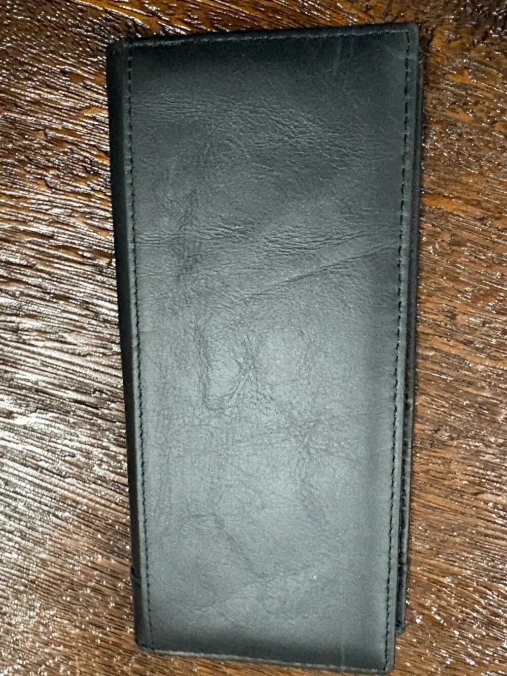Genuine Leather Long Bi-fold Men's Wallet Horse Rider Cross Animal Hair Black